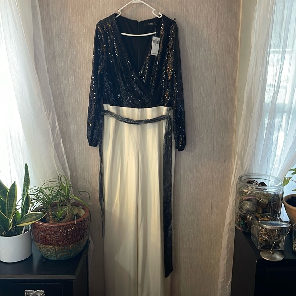 LAUREN RALPH LAUREN SIZE 16 black and off white jumpsuit absolutely gorgeous